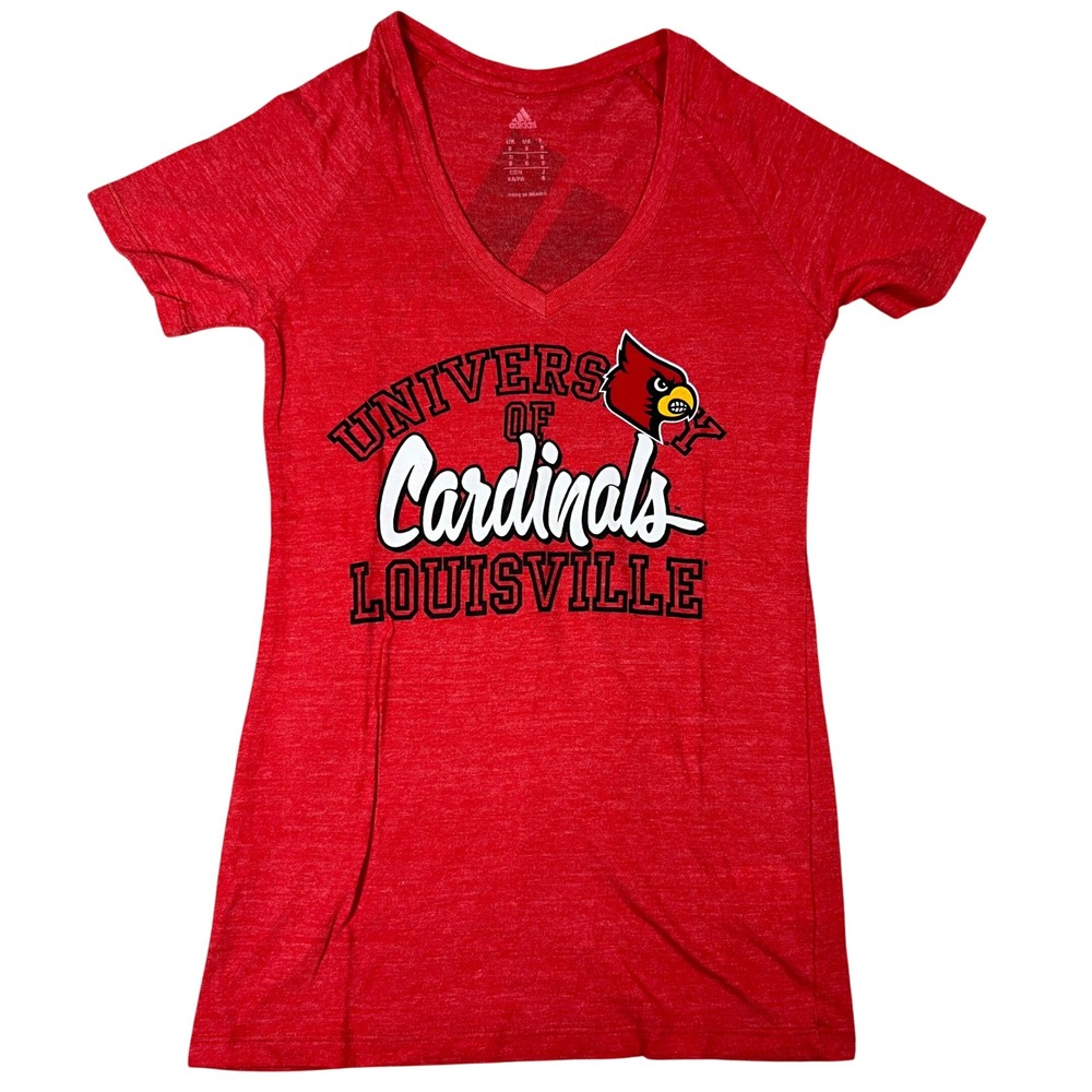Adidas Louisville Cardinals Womens Small Red V-Neck‎ T-Shirt NCAA Logo